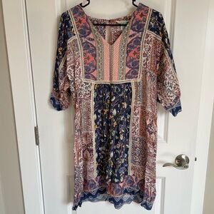 Sundance Blue Pink Dolman Sleeve V-Neck Sundress